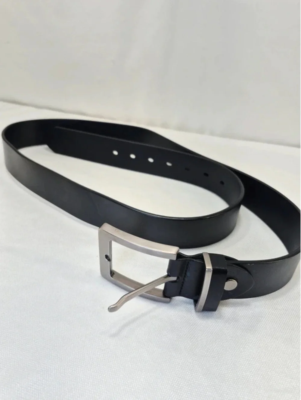 Men's 100% Italian Made Leather Black Belt Brushed Silver 1.5